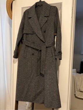 Zara Herringbone Wool Trench Coat
